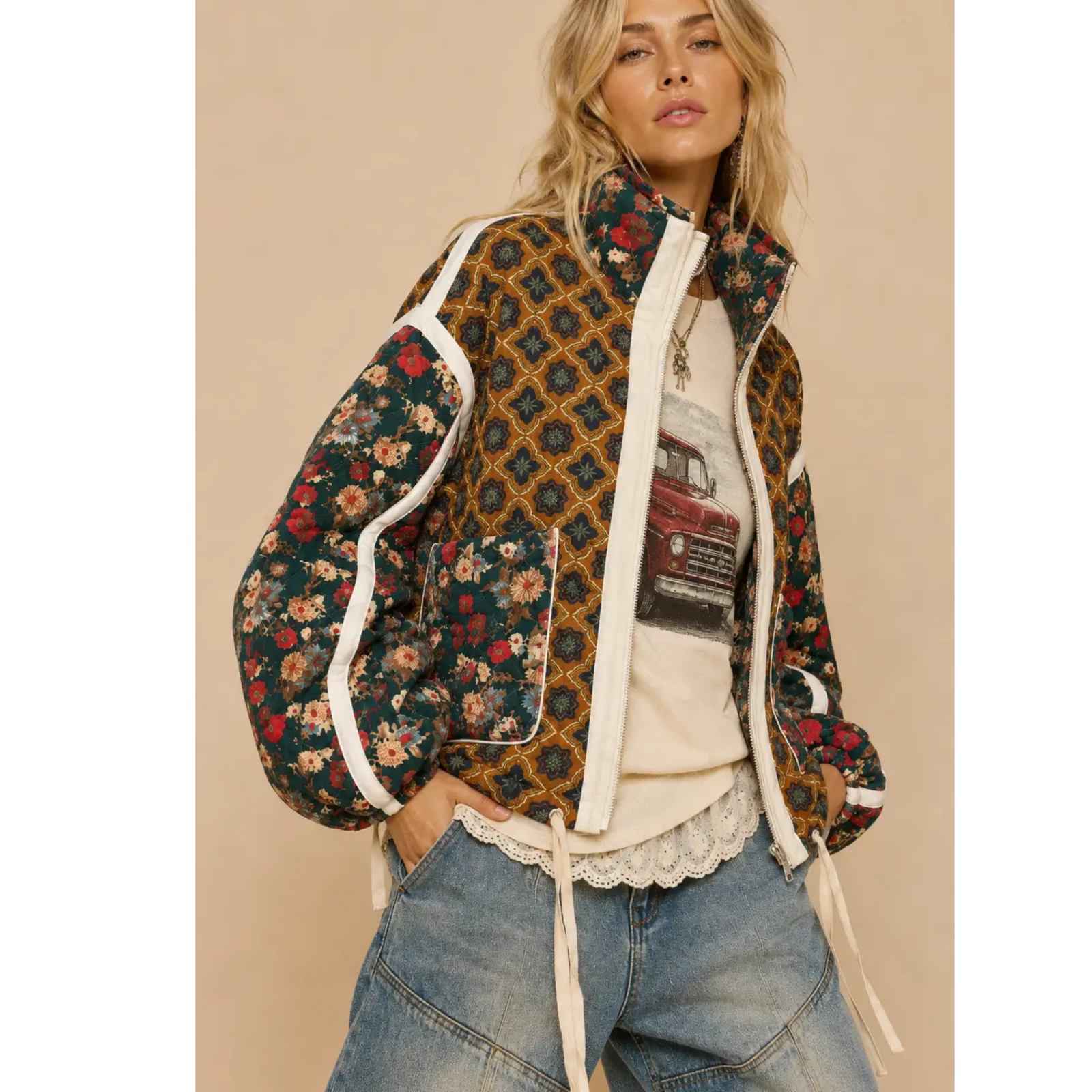 Patchwork Quilted Bomber Jacket