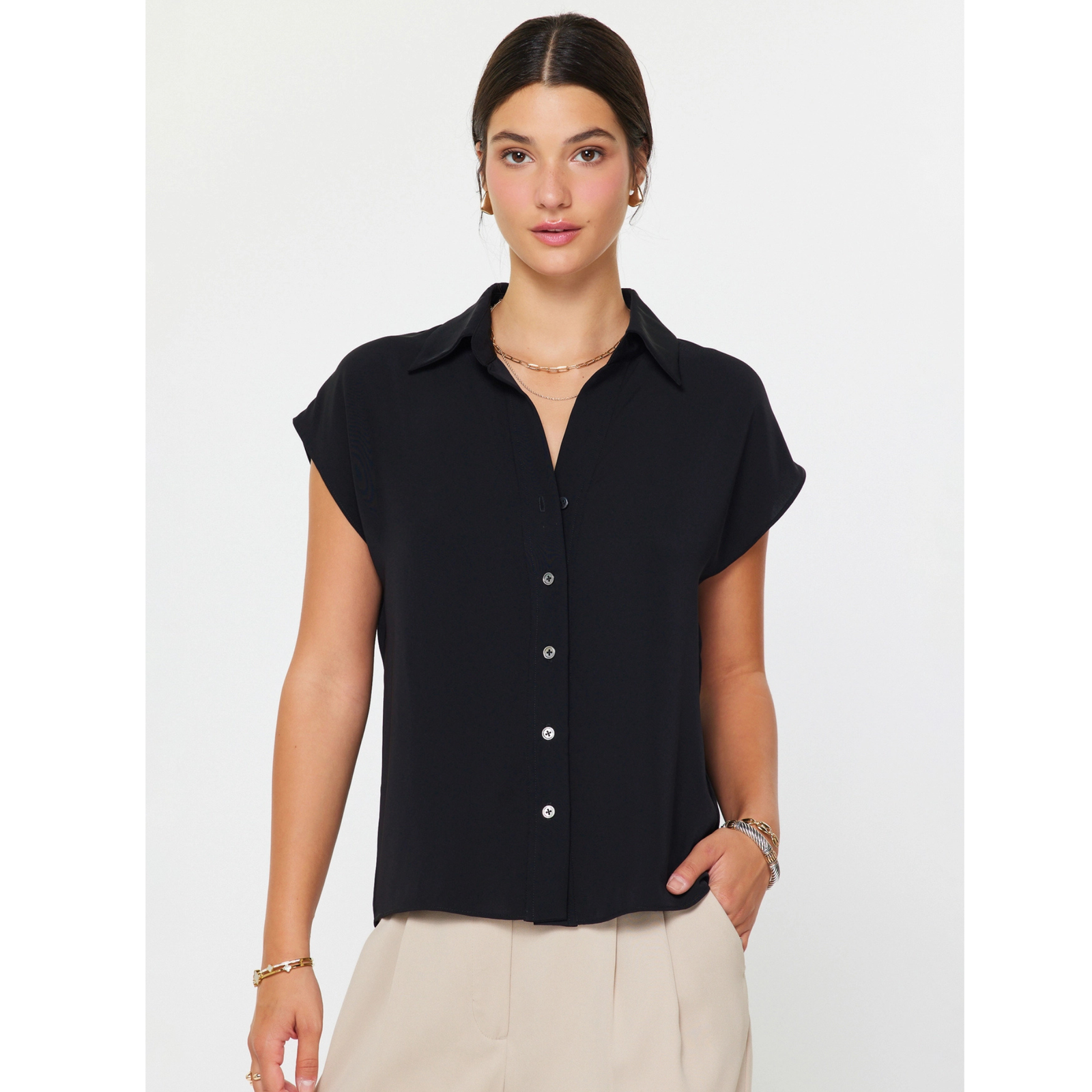 Cap Sleeve Button-down Blouse
