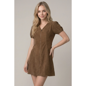 Corduroy Front Zip-Up Mini Dress