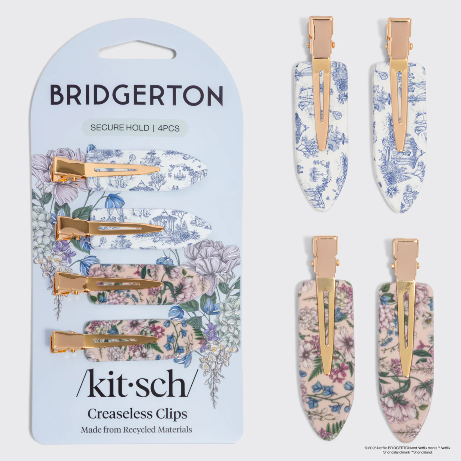 Bridgerton x Kitsch Creaseless Clips in Toile in Bloom