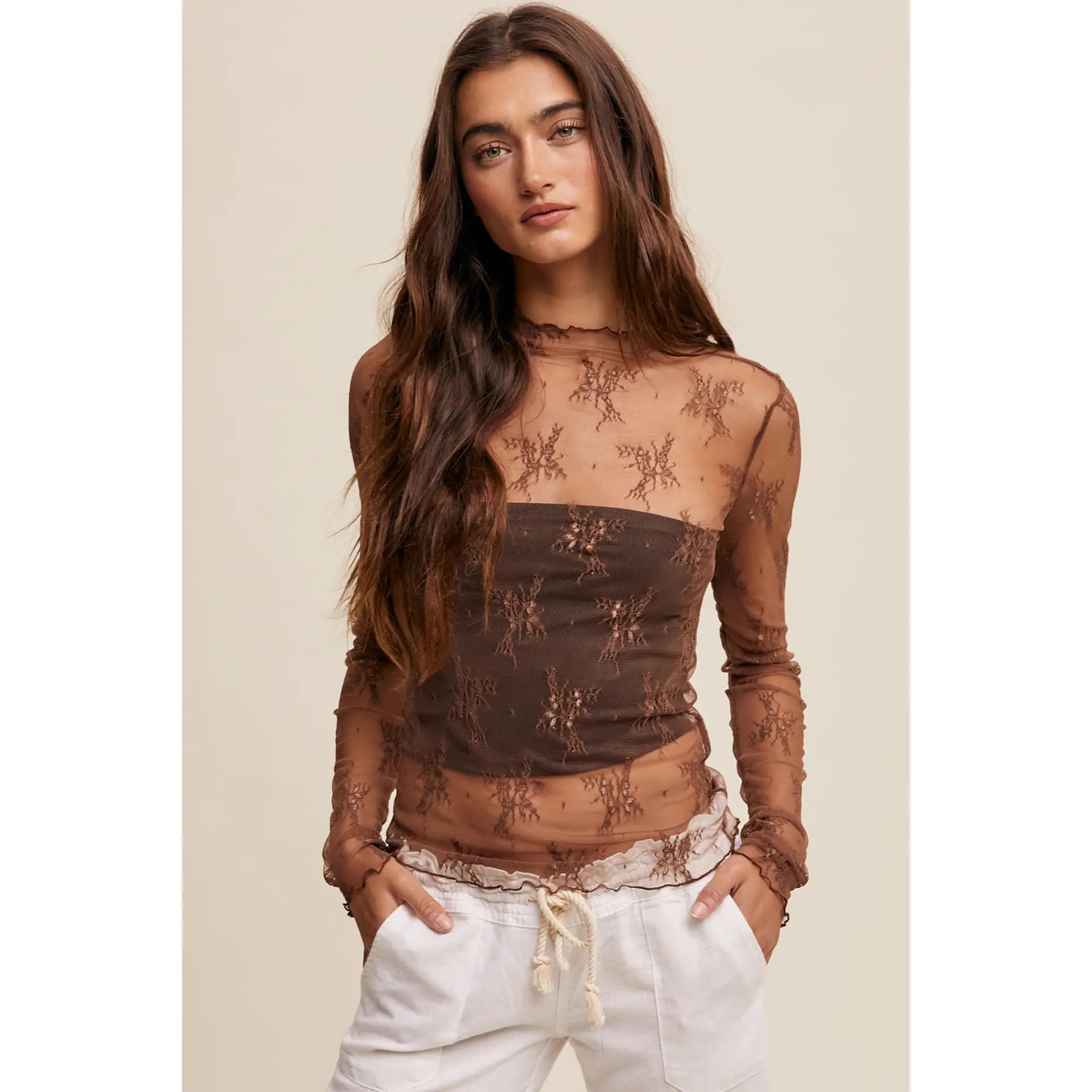 Sheer Lace Long-Sleeve