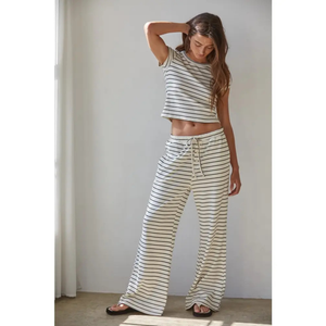Knit Striped Tie Flare Pants