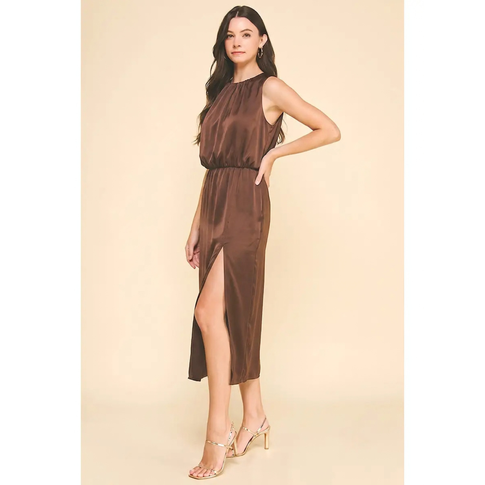 Silky Side Slit Midi Dress