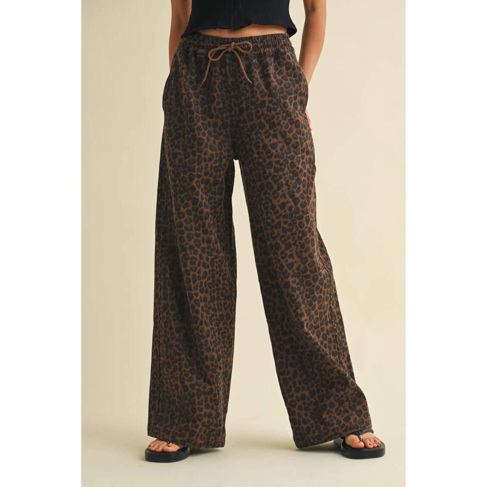 Leopard Print Wide Leg Denim Pants