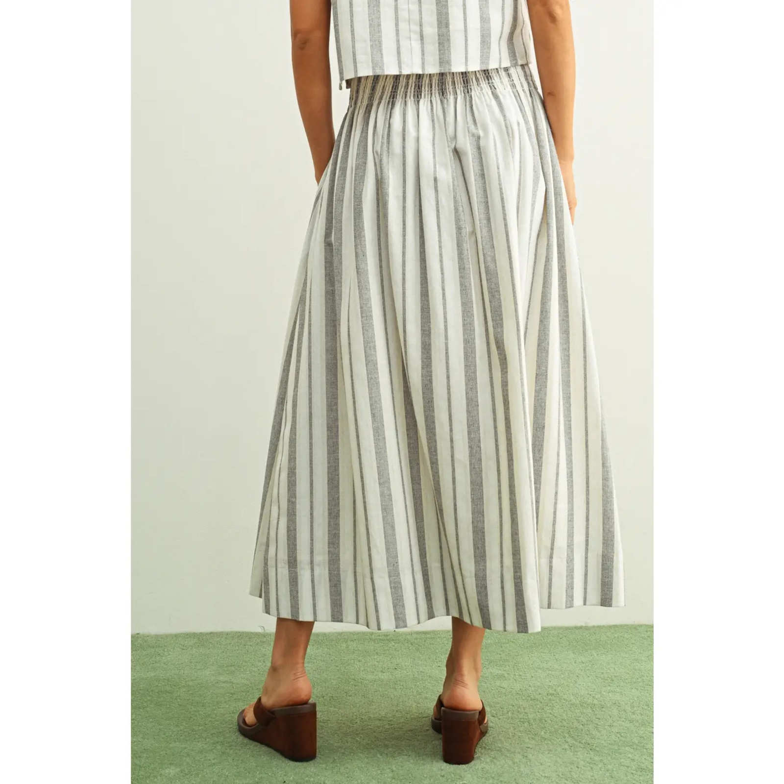 Stripe Pattern Smock Waist Long Skirt