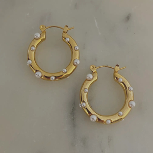 Pearls Gold Hoop Earrings