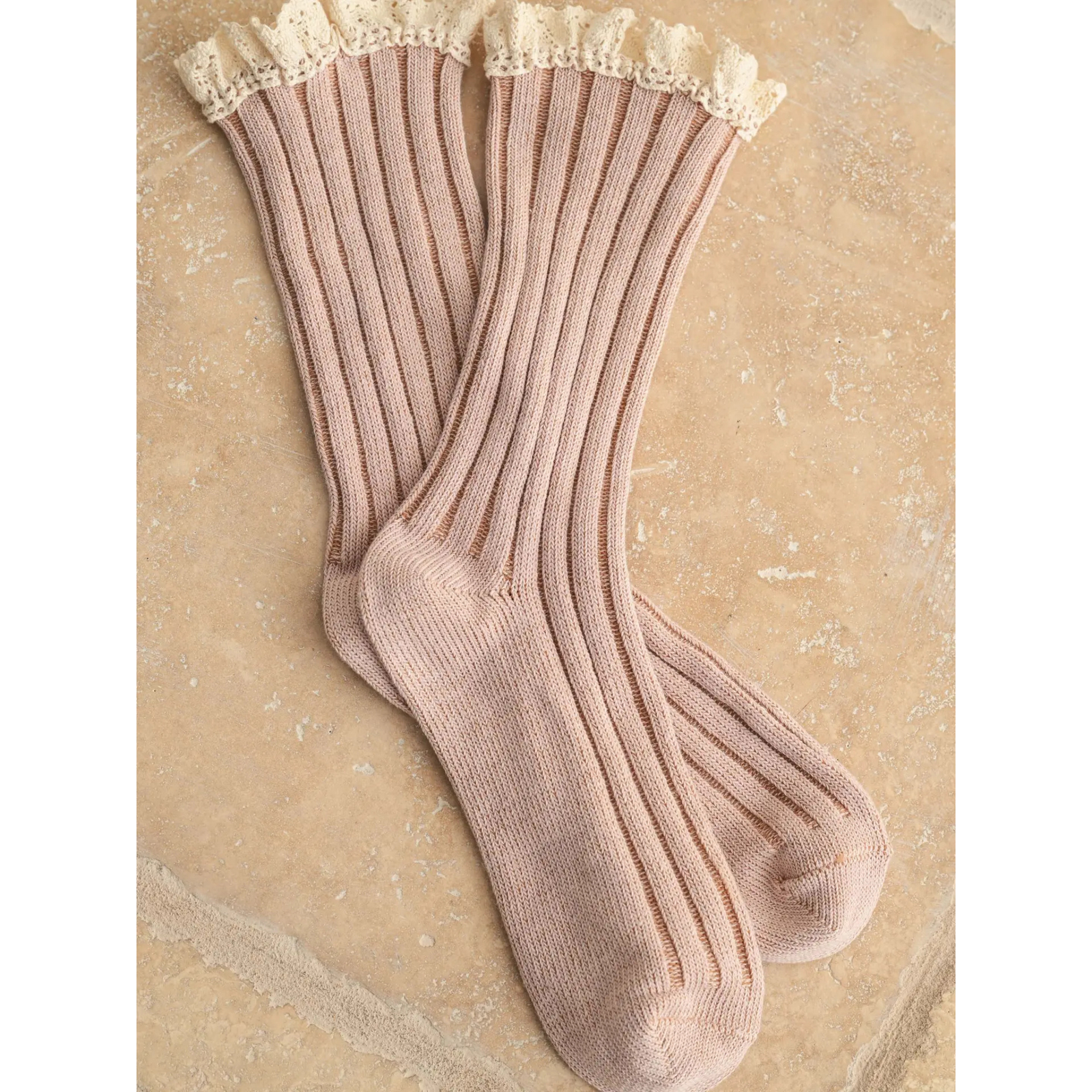 Mauve Crochet Trim Socks