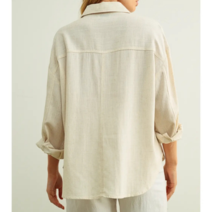 Linen Button Front Long Sleeve Blouse