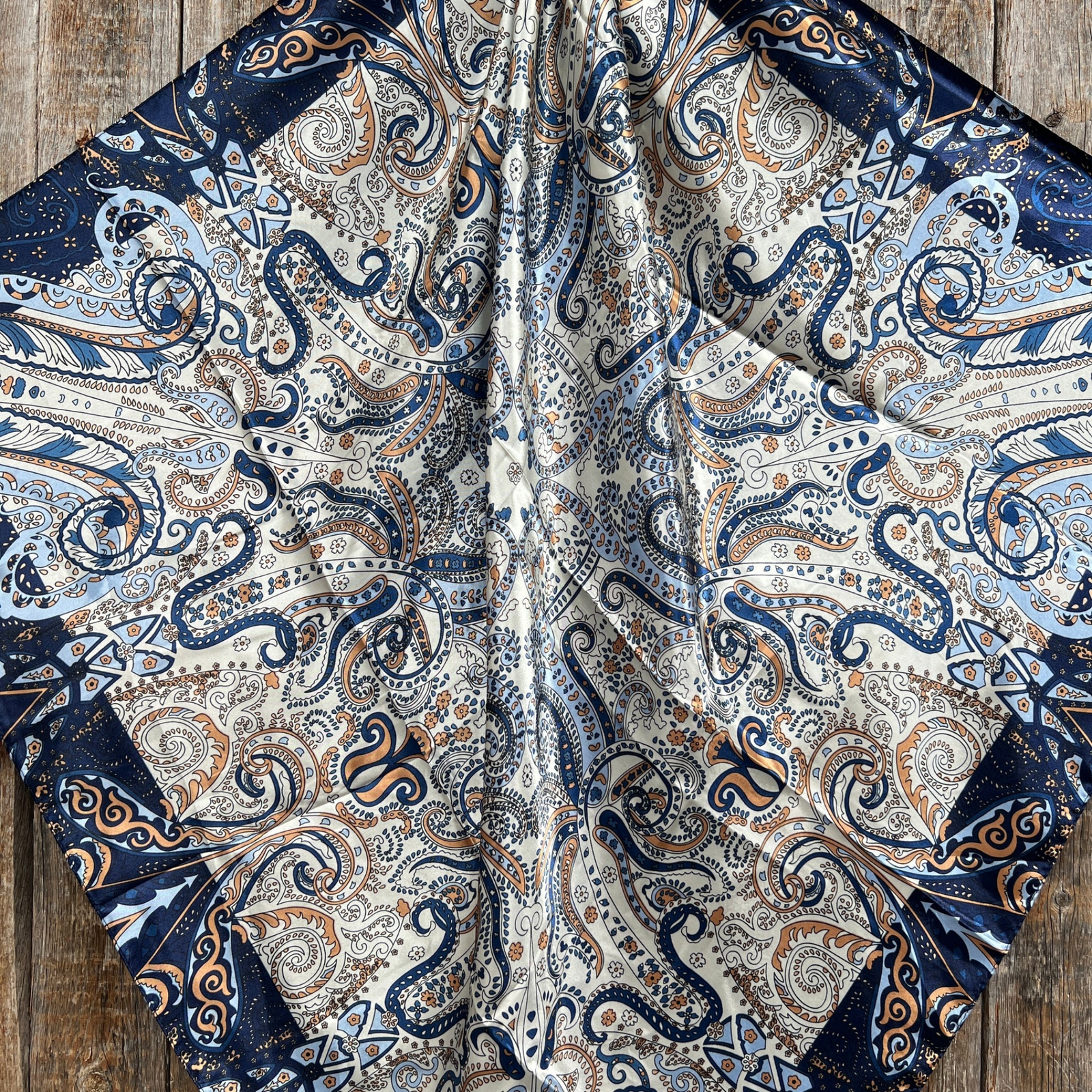 Blue, Cream and Tan Paisley Wild Rag / Scarf