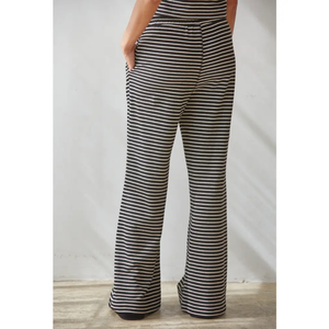 Knit Polyester Cotton Striped Flare Pants