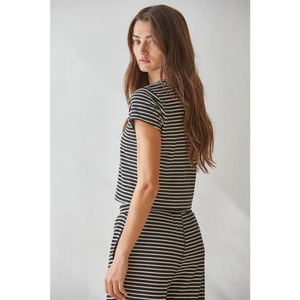 Knit Polyester Cotton Striped Short Sleeve Top