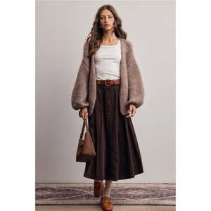 Button Front Cord Skirt