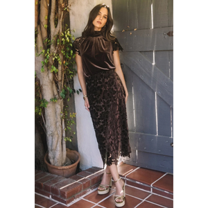 Velvet Floral Lace Midi Skirt