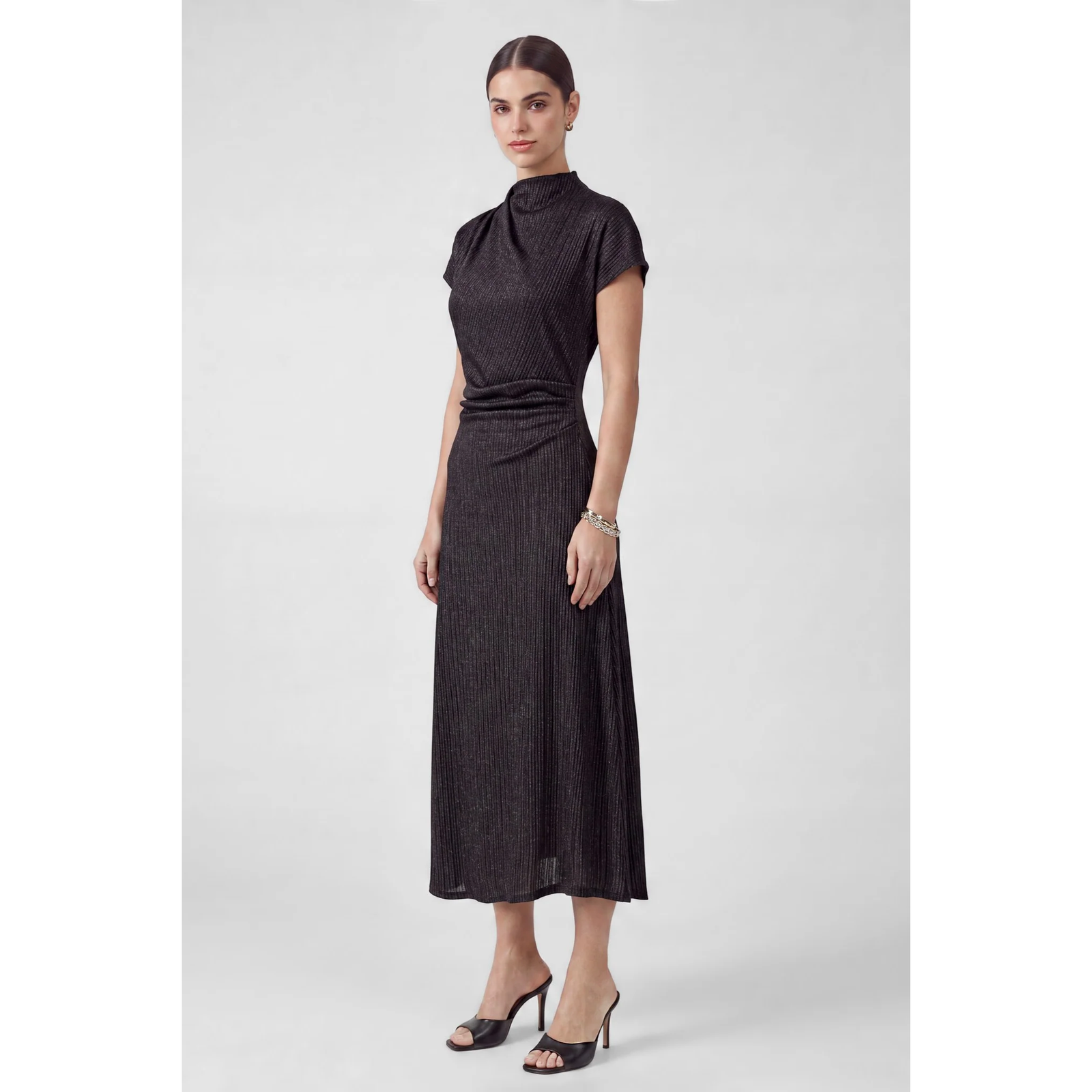 Metallic Knit Mock Neck Maxi Dress