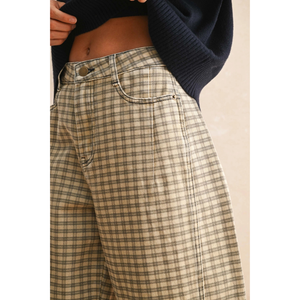 Mini Checker Pattern Barrel Pants
