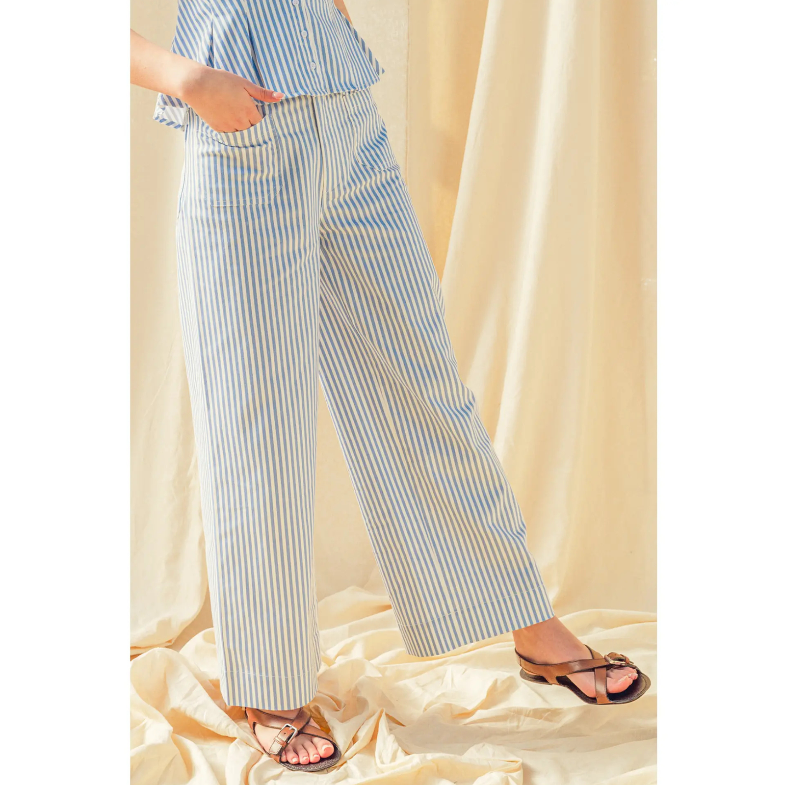 STRIPE STRETCH FABRIC POCKET FRONT PANTS
