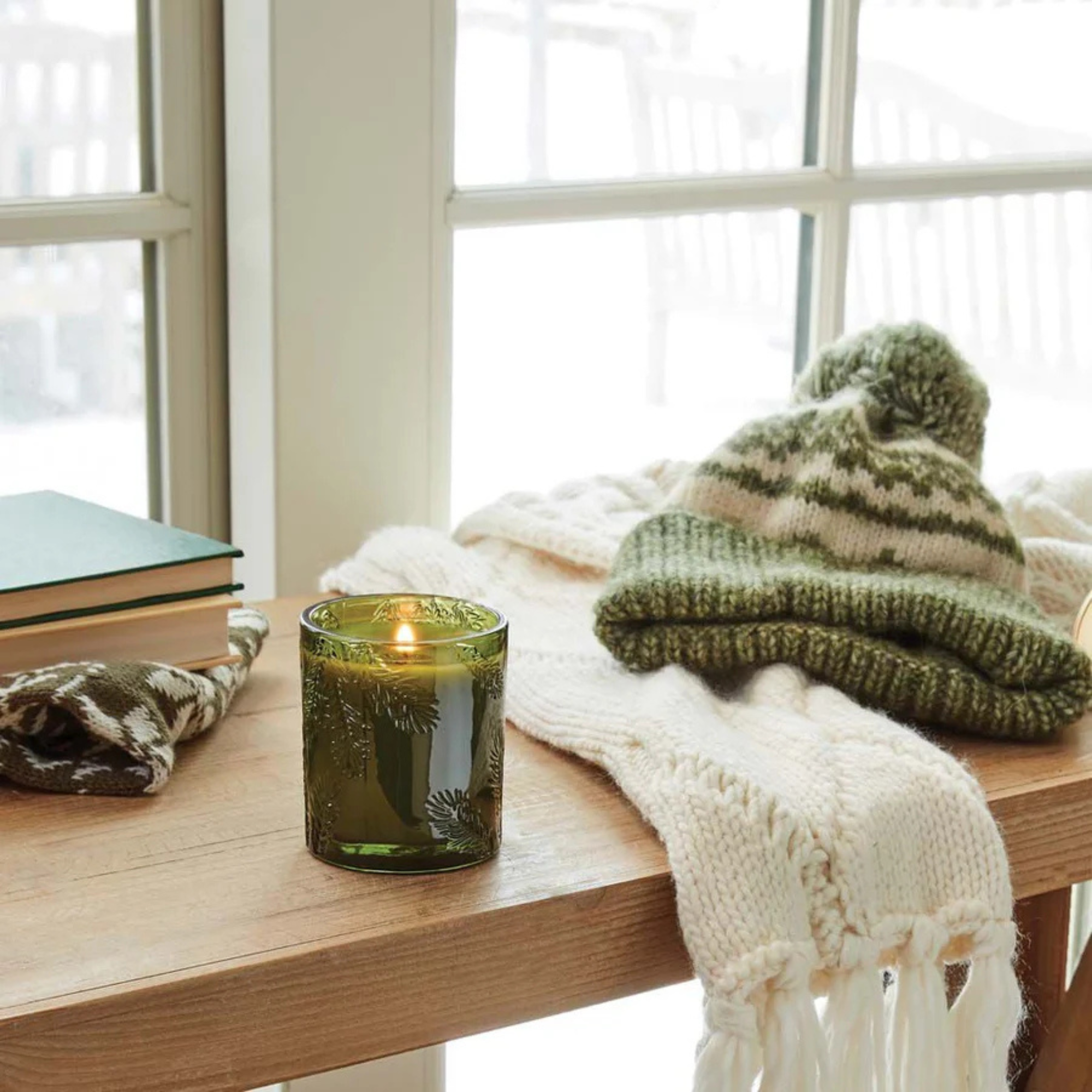 Frasier Fir Poured Candle, Molded Green Glass