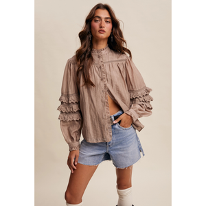 Lace Ruffle Sleeve Pintuck Blouse