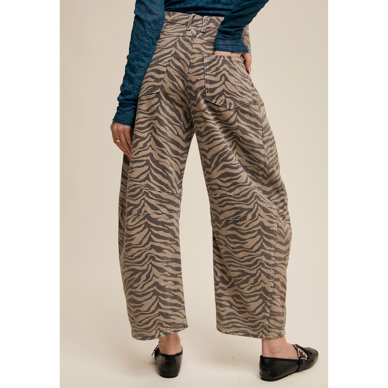 Zebra Print Barrel Jeans