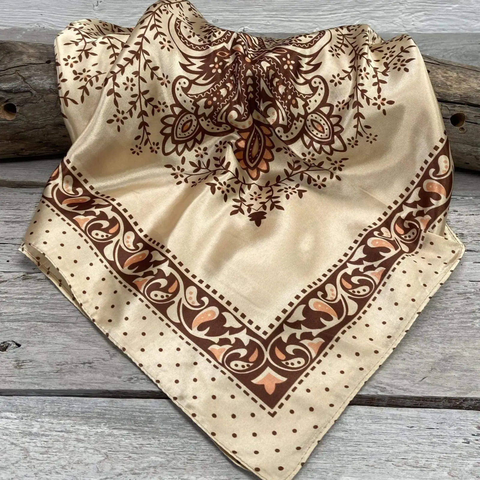 Tan/Brown Polka Dot & Paisley Wild Rag/Scarf