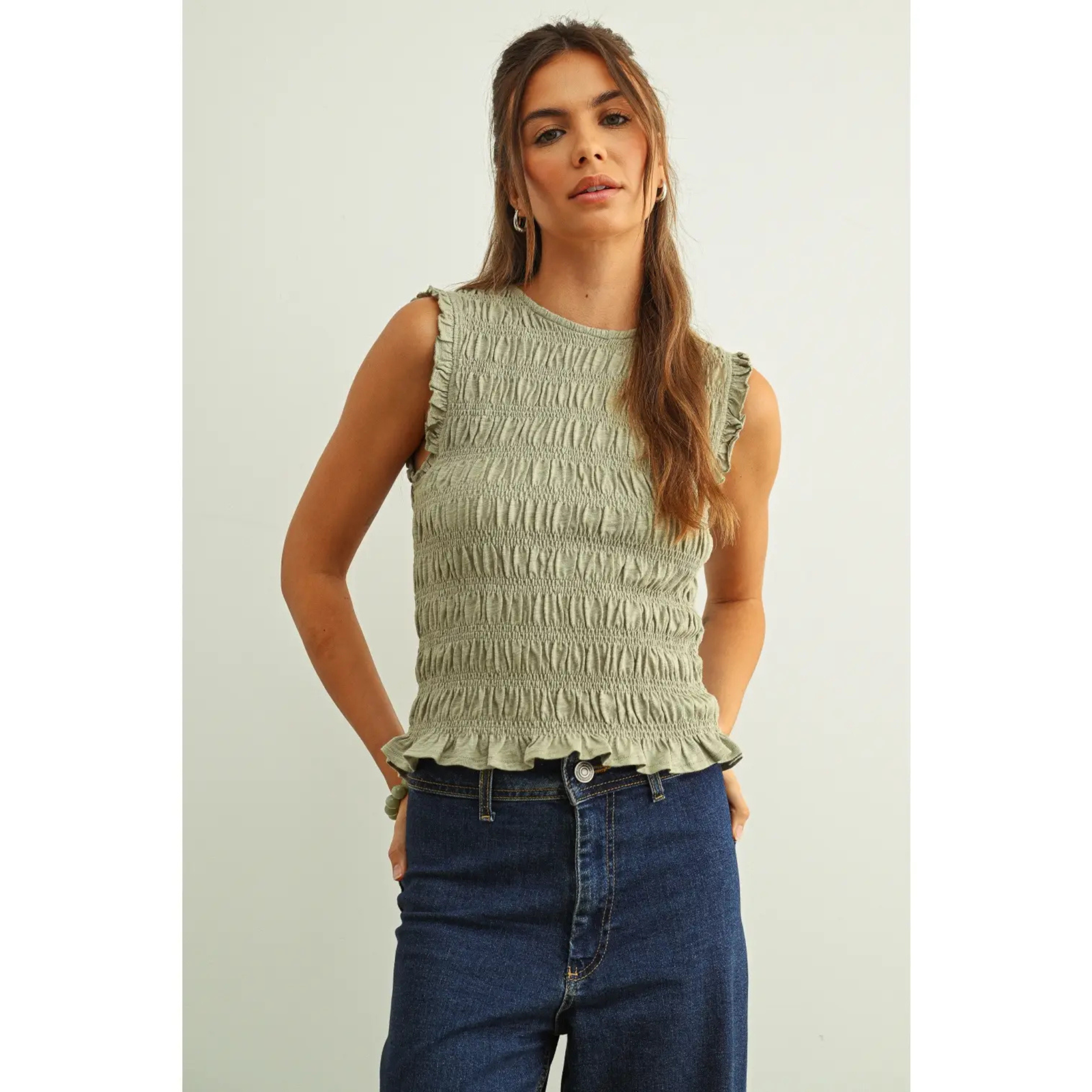 Sleeveless with All Over Smocking Top