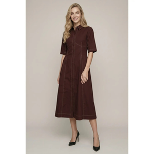 Seamed Pleated Midi Dress