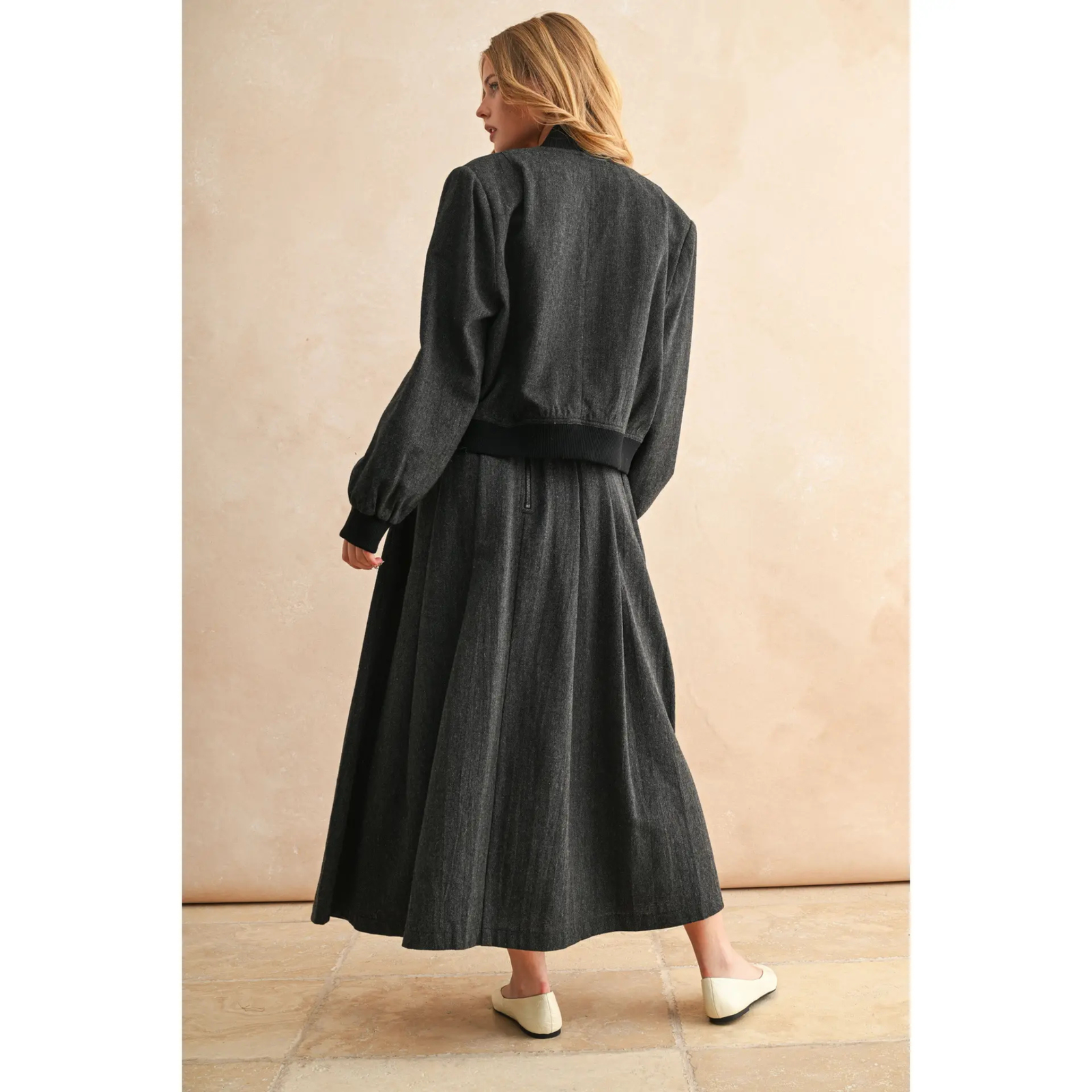 Pleated Woven A-Line Skirt