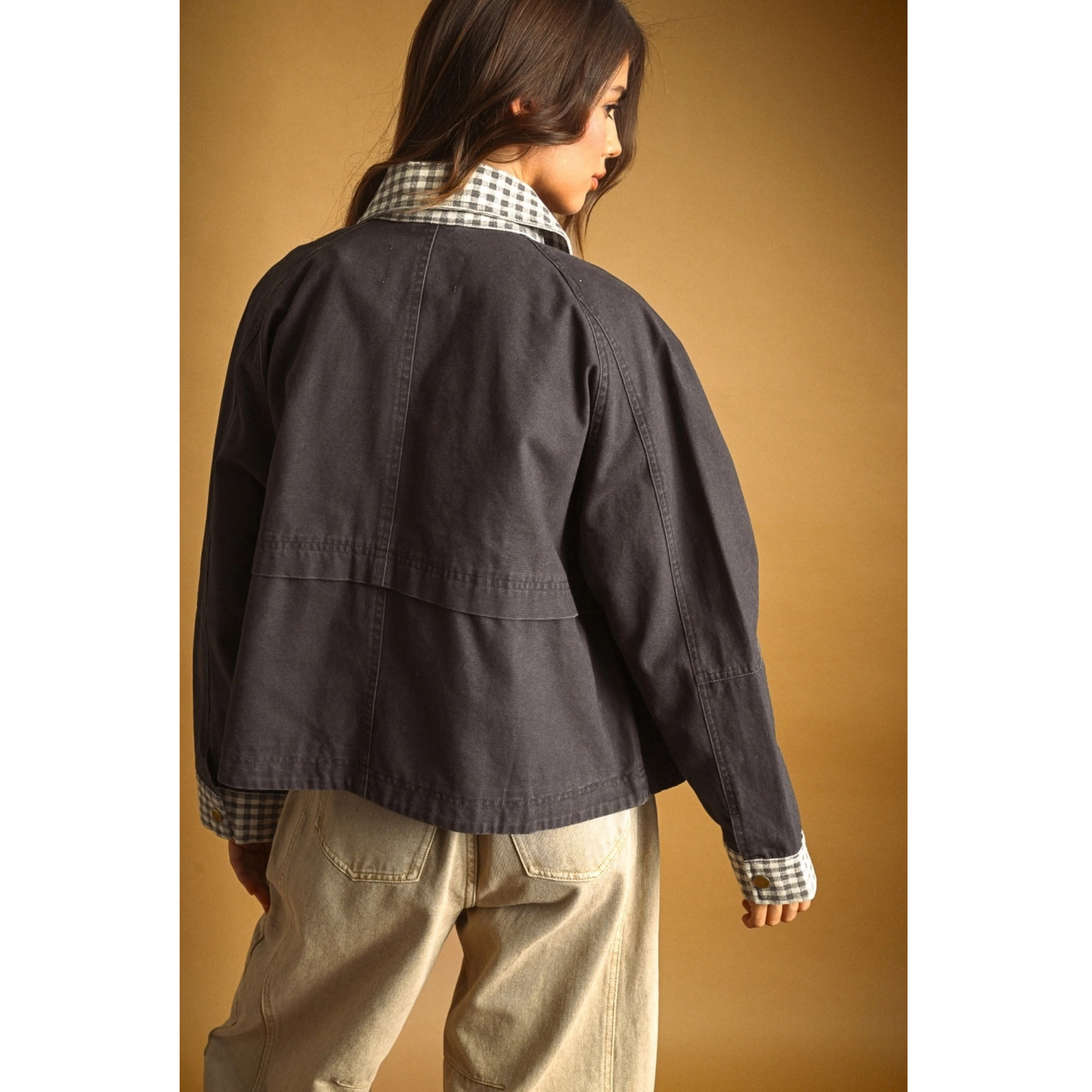 Gingham Collared Twill Jacket