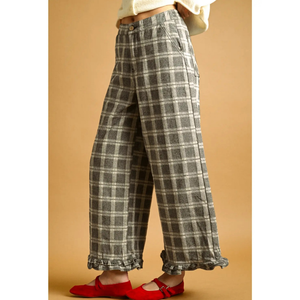 Ruffle Detail Plaid Fabric Pants