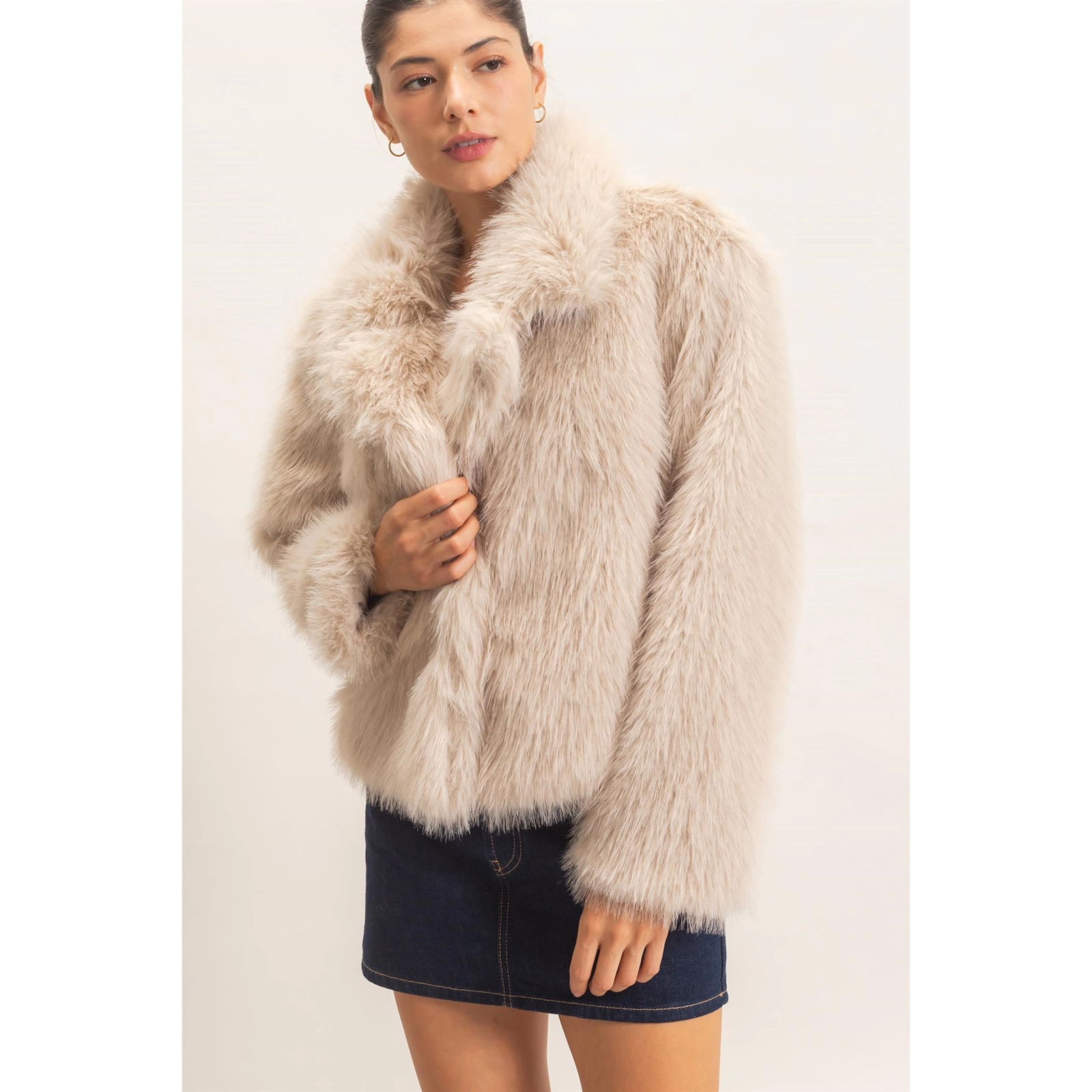 Shawl Collar Faux Fur Jacket