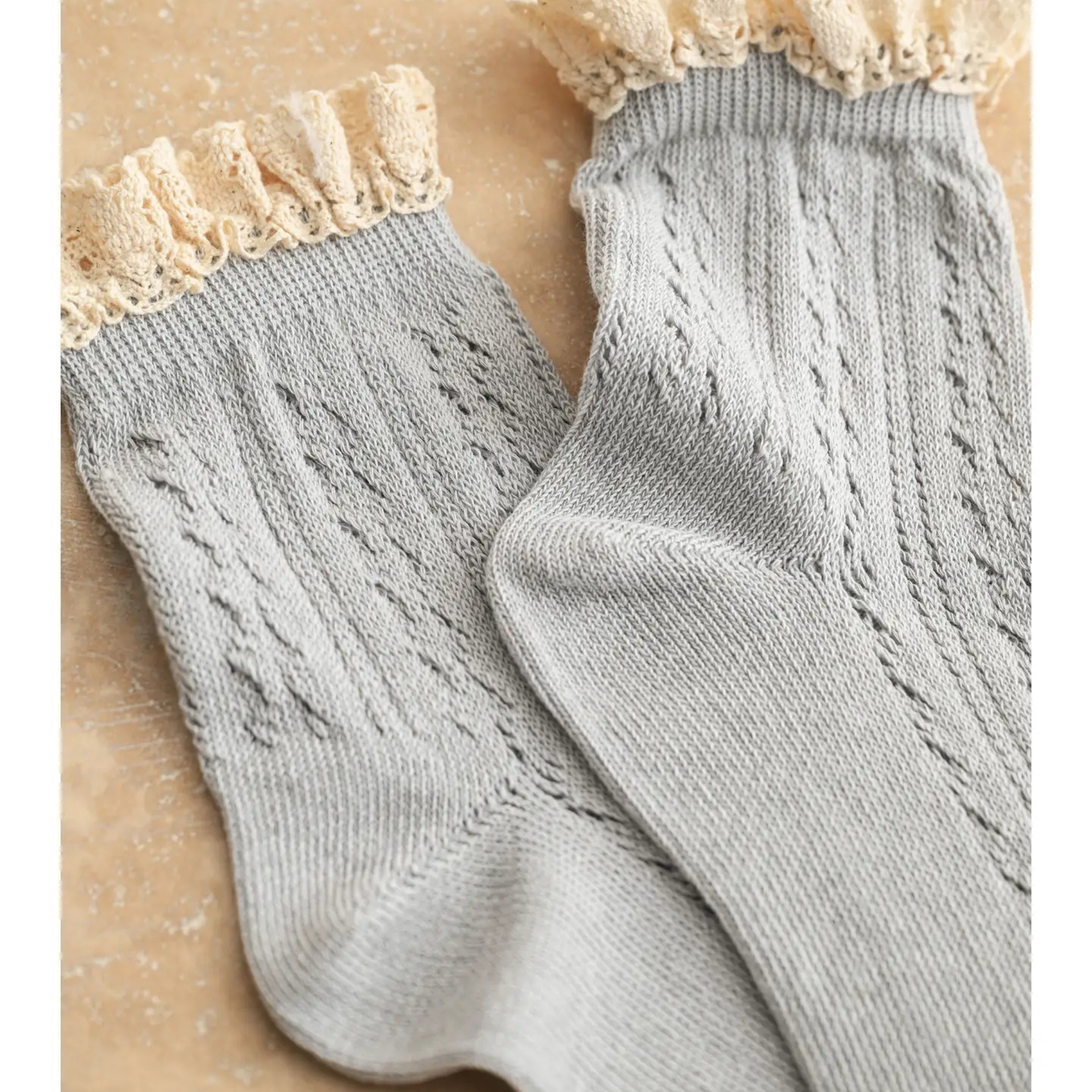 Grey Pointelle W/Crochet Trim Sock
