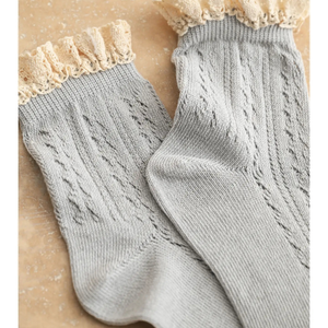 Grey Pointelle W/Crochet Trim Sock