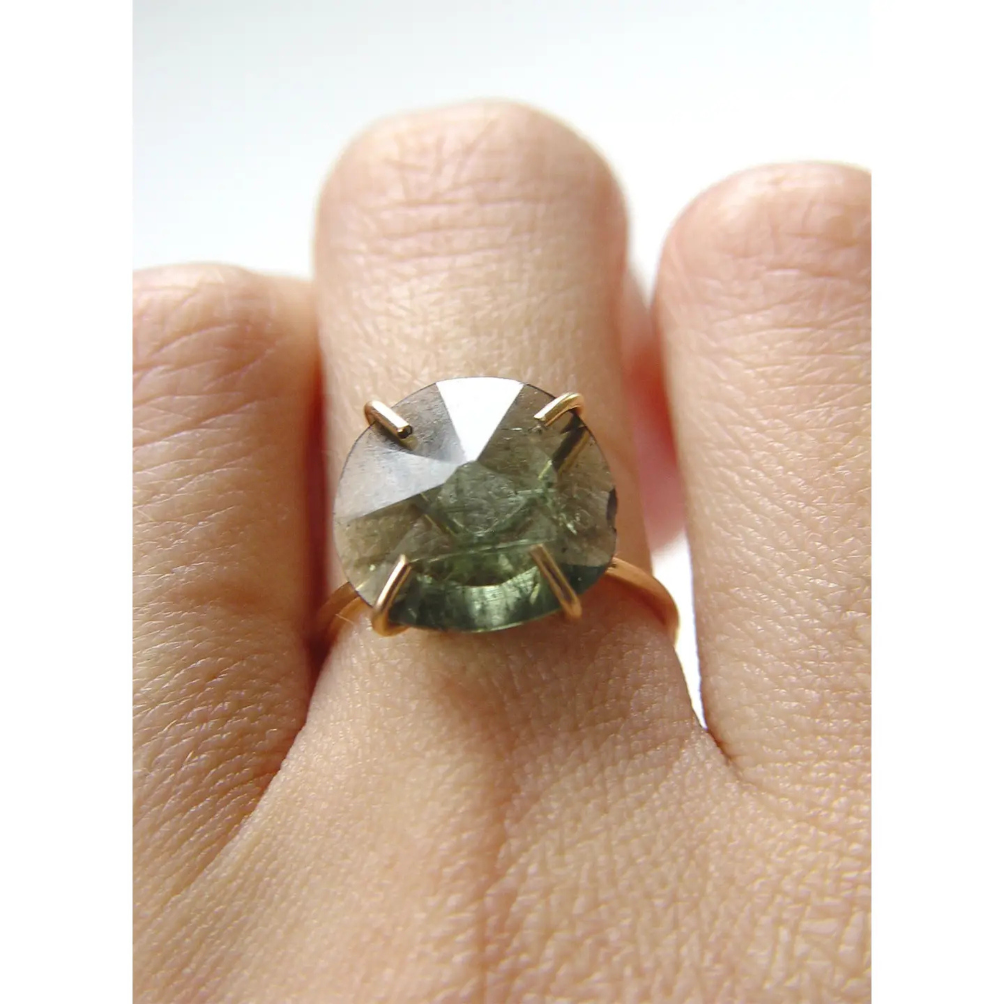 Olive Green Moldavite 14k Ring