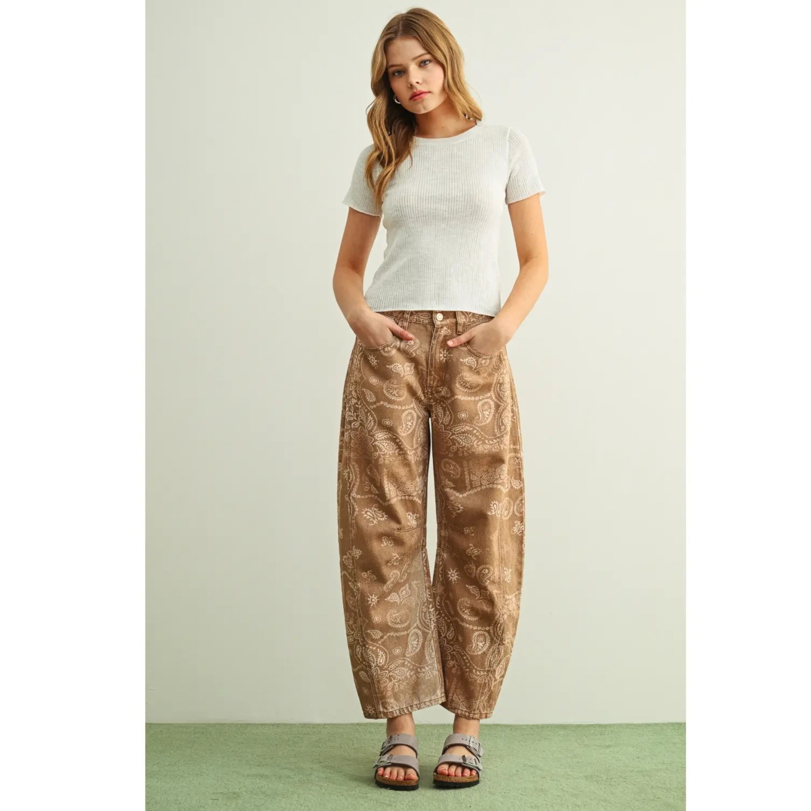 Paisley Print Washed Pants