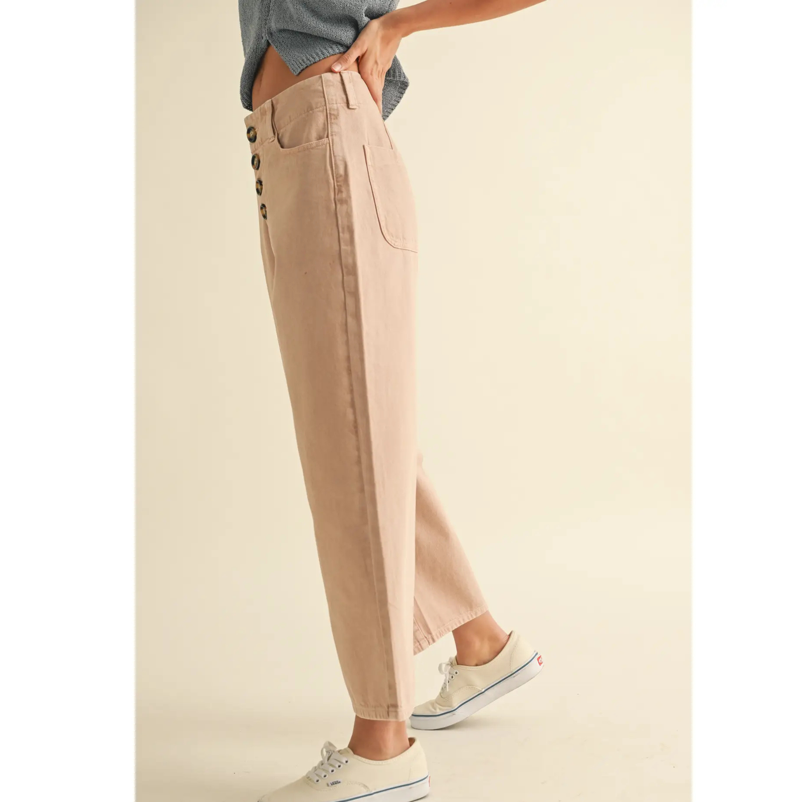 Button Front Detail Cotton Pants