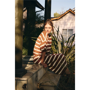 Weekend in Cannes Soft Drape Cotton Stripe Relaxed Sweater