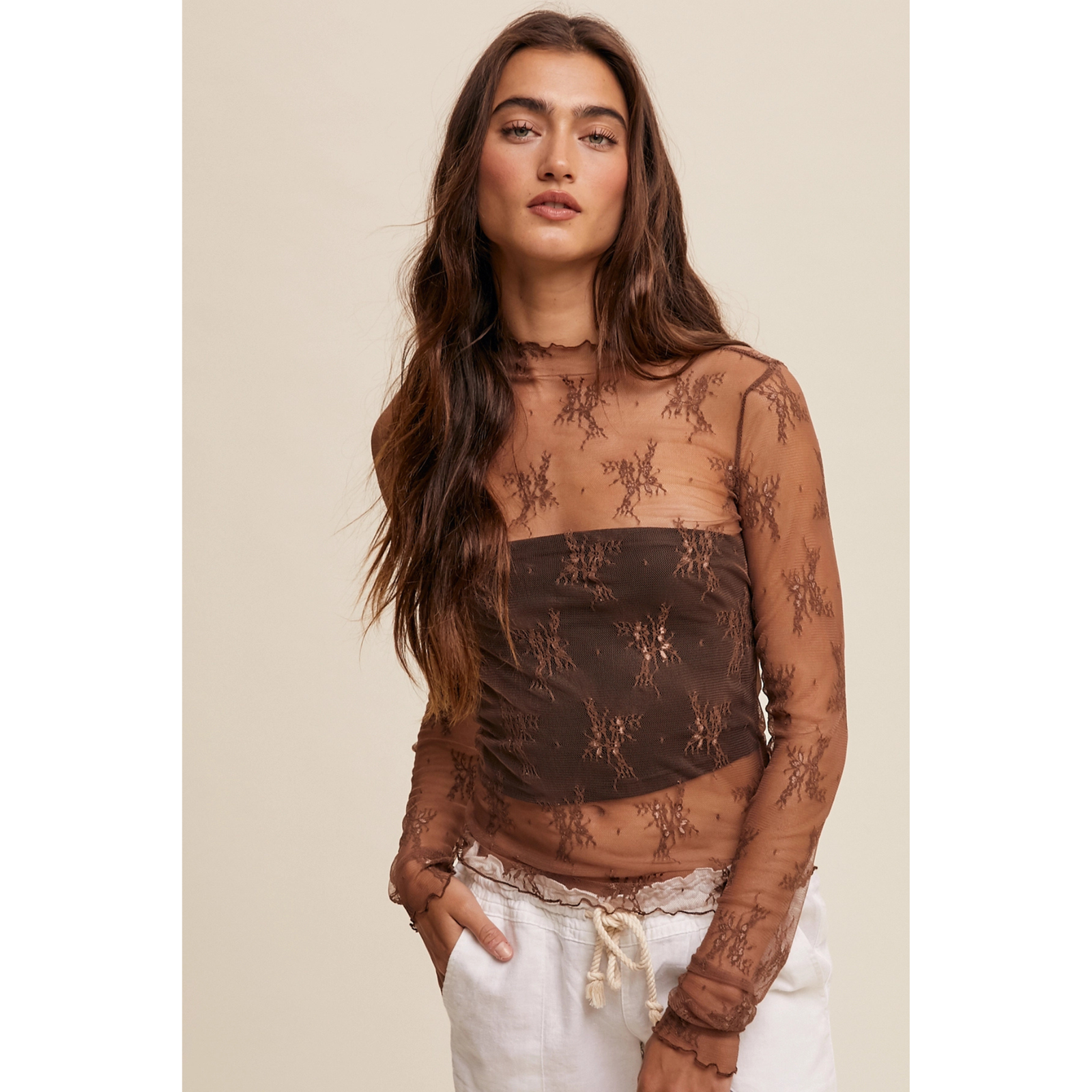 Sheer Lace Long-Sleeve