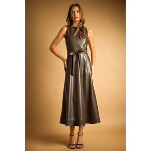 Faux Leather Sleeveless Dress with Belt