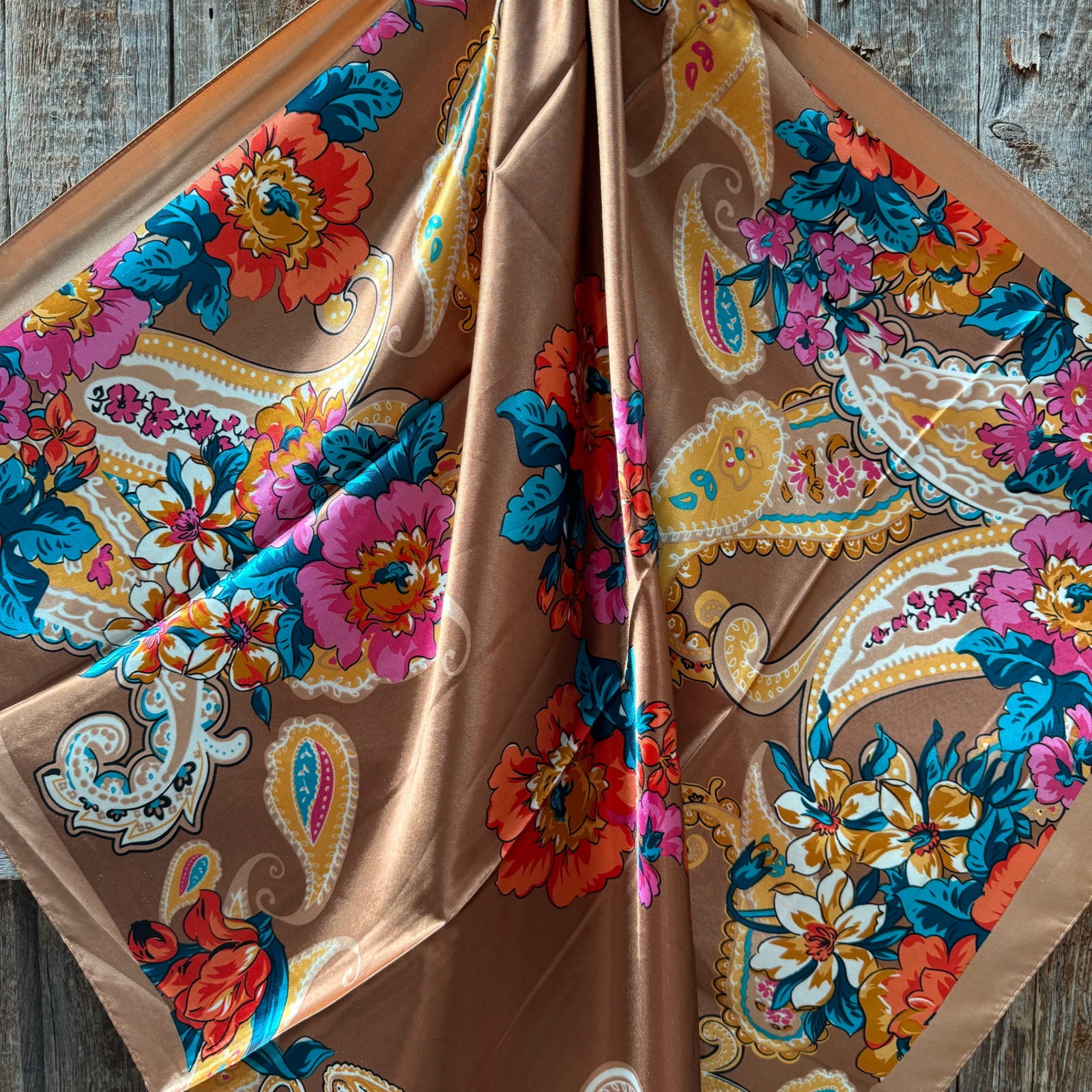 Tan Big Floral Wild Rag / Scarf