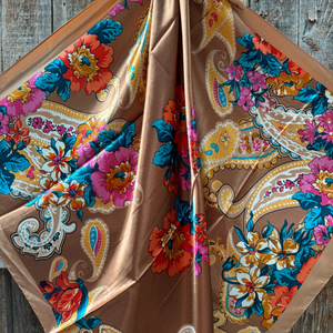 Tan Big Floral Wild Rag / Scarf