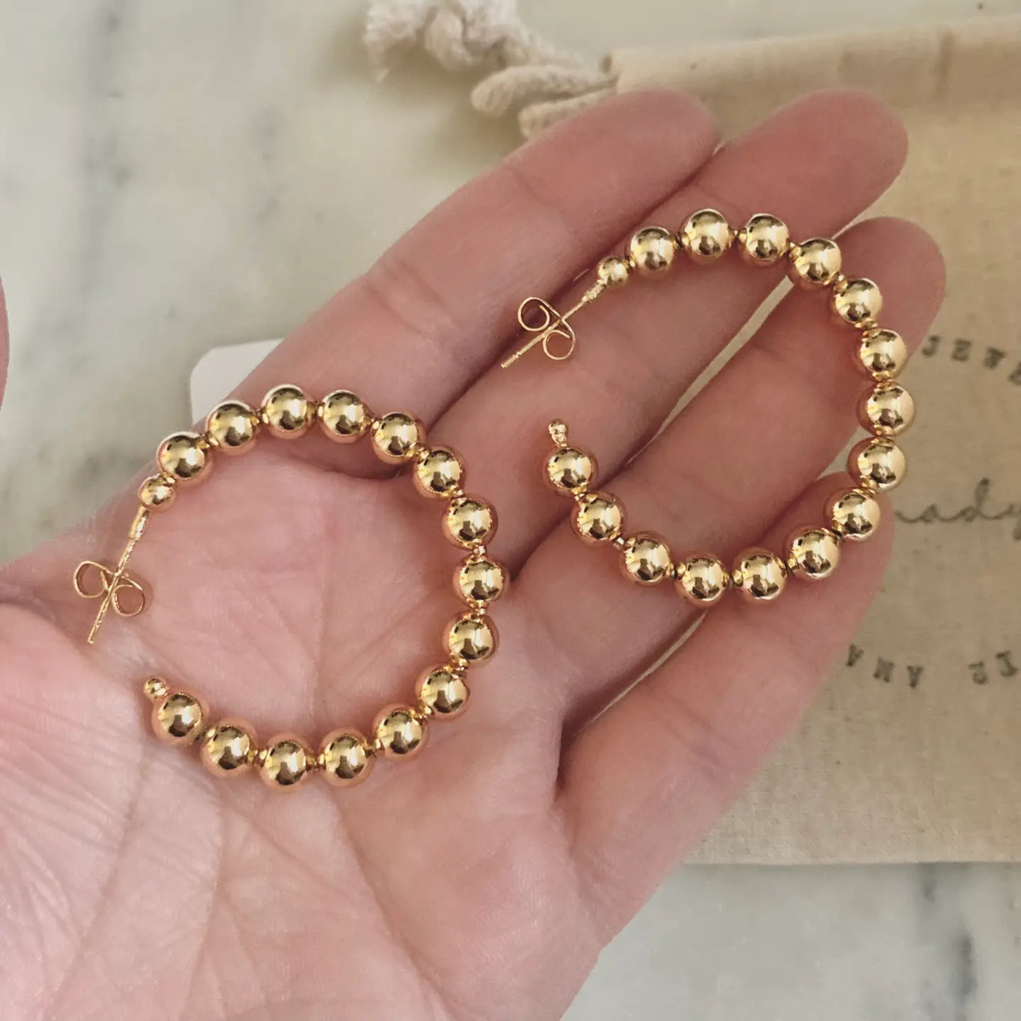 Beaded Hoop Earrings 18k Gold Filled