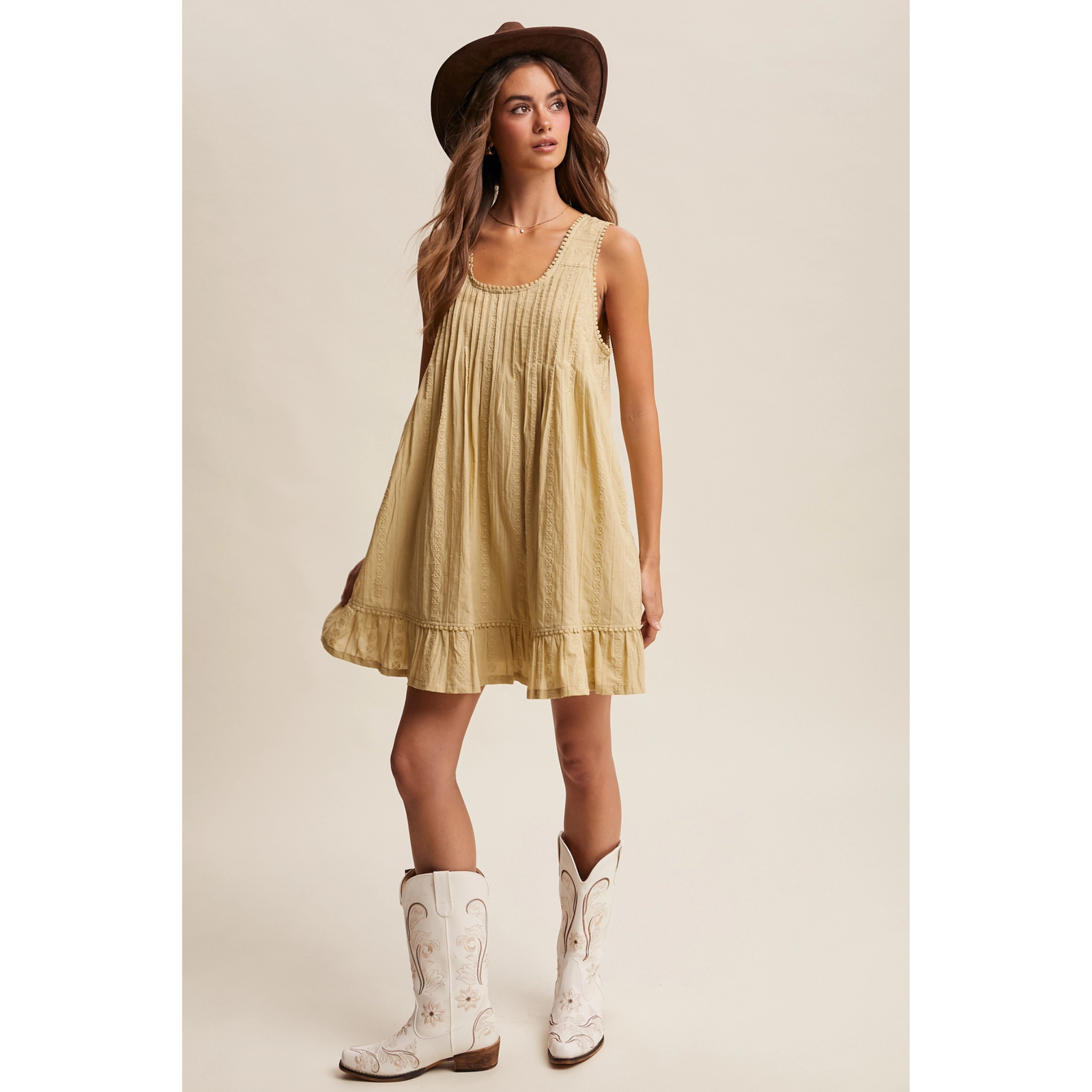 Light Olive Pintuck Mini Dress