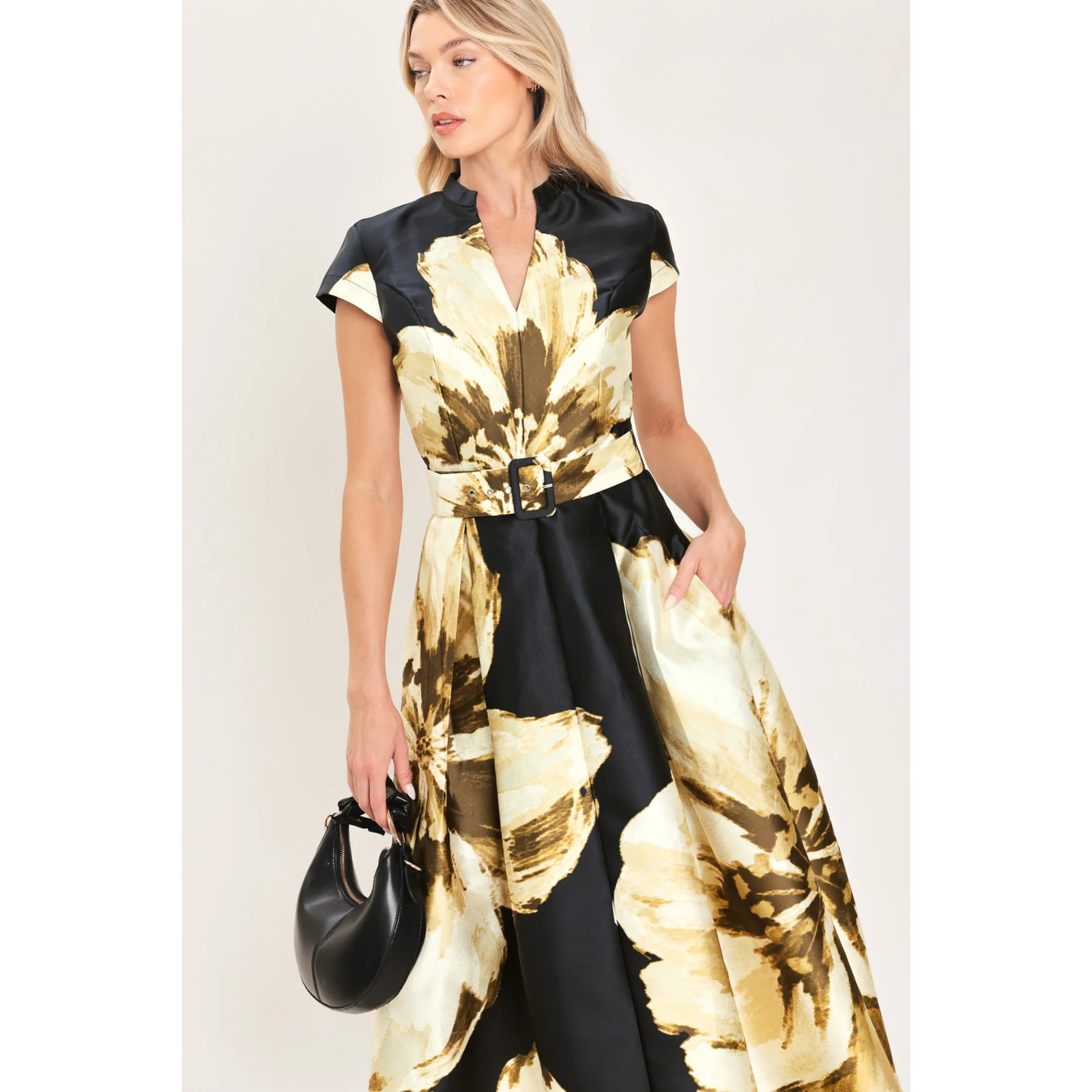 Noir Charm Black Printed Midi Dress