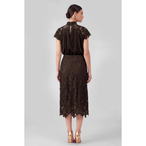 Velvet Floral Lace Midi Skirt