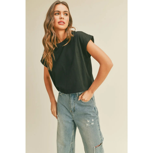 Round Neck Cuffed Sleeve Top