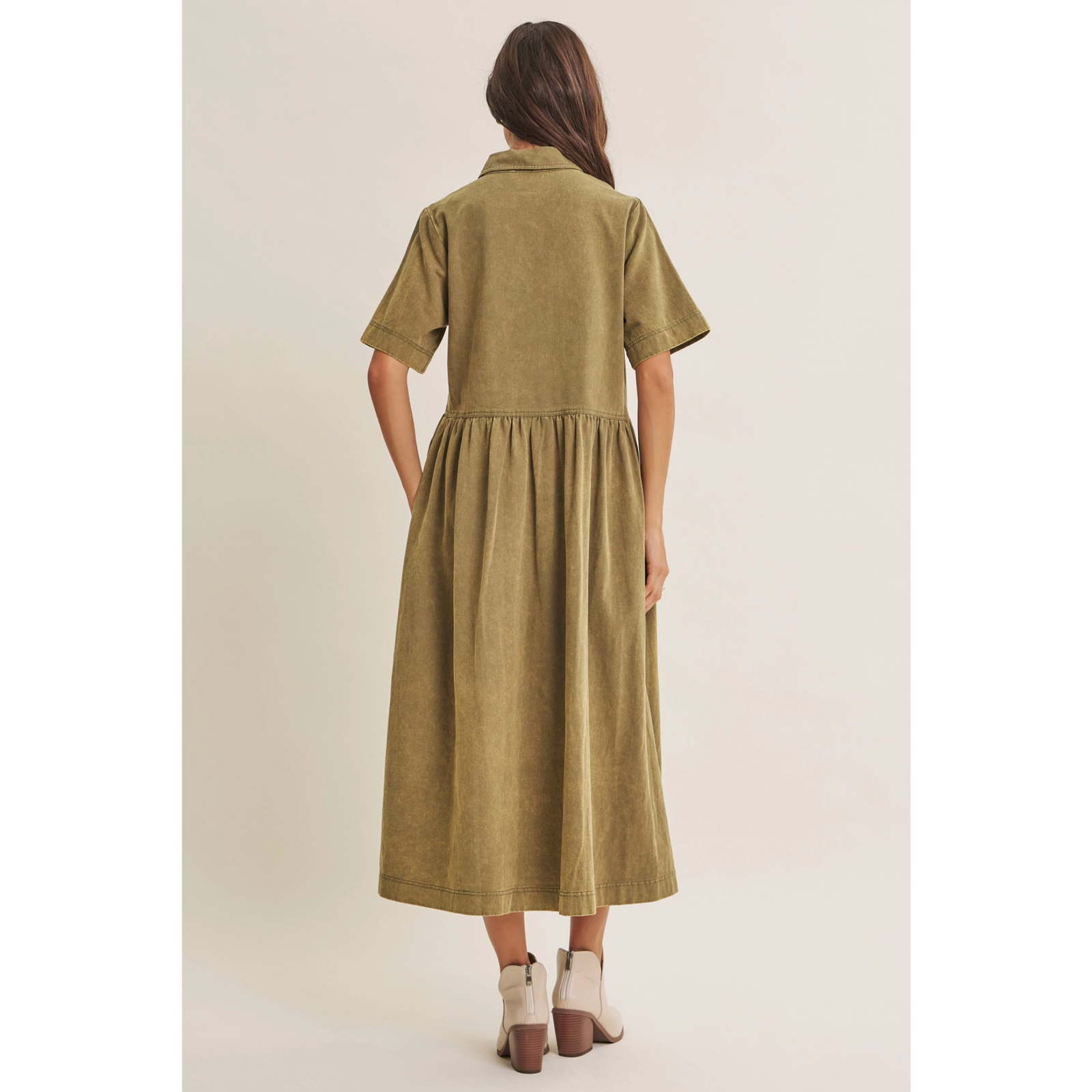 Heritage Mineral- Washed Relaxed Cotton Shirt Midi Dress