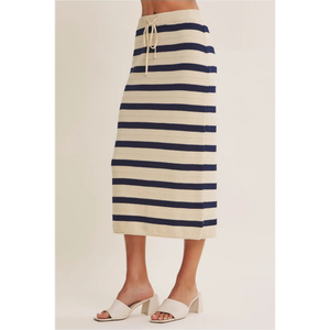 Weekend In Cannes Cotton Stripe Midi Skirt
