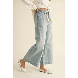 Washed Denim with Tie Front Pants