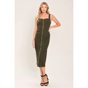 Solid Woven Twill Midi Dress