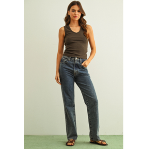 U-Neck Shape Ribbed Top